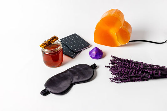 Ember Heart & Amethyst Gift Set – Orange Selenite Heart Lamp with Amethyst Soap